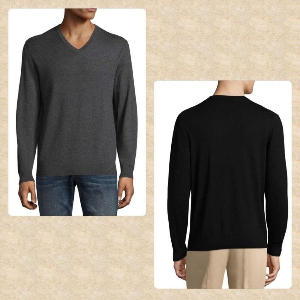 Fine Gauge Knit V-neck Sweater in Black